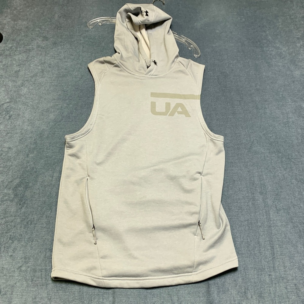 Under Armour Coldgear Fitted Hooded Shirt Men Small Gray Sleeveless Gym Training